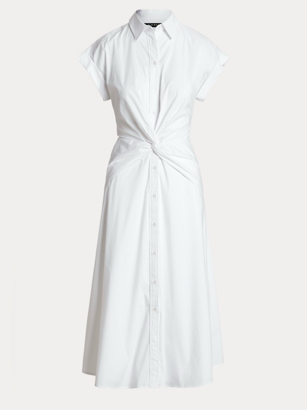 Lauren Ralph Lauren Black label White Twist-Front Shirt Dress Cotton SZ 12 EUC